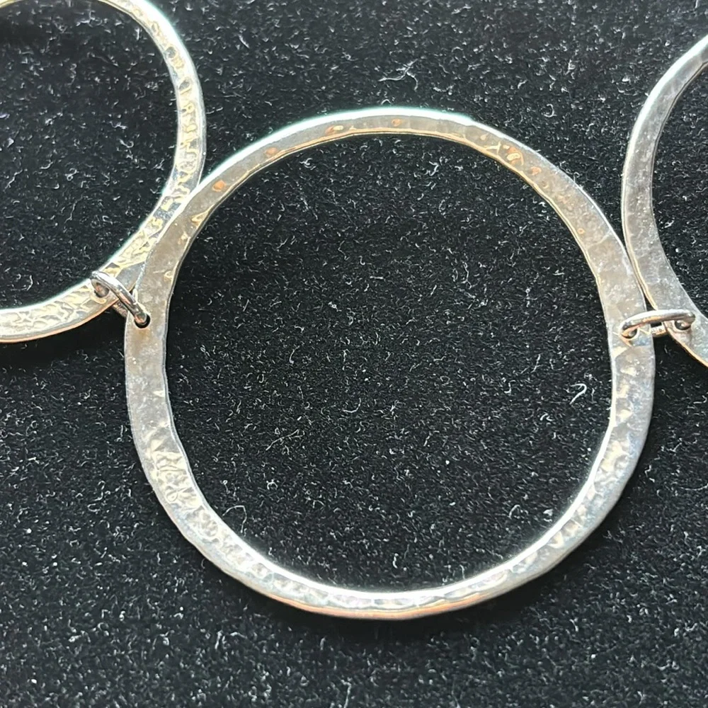 Sterling Silver .925 Hammered Three-Ring Necklace 17” - Picture 4 of 8